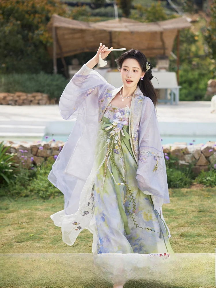 

Новый летний женский комплект Hanfu с вышивкой и принтом: уникальная блузка и юбка с цветочным узором