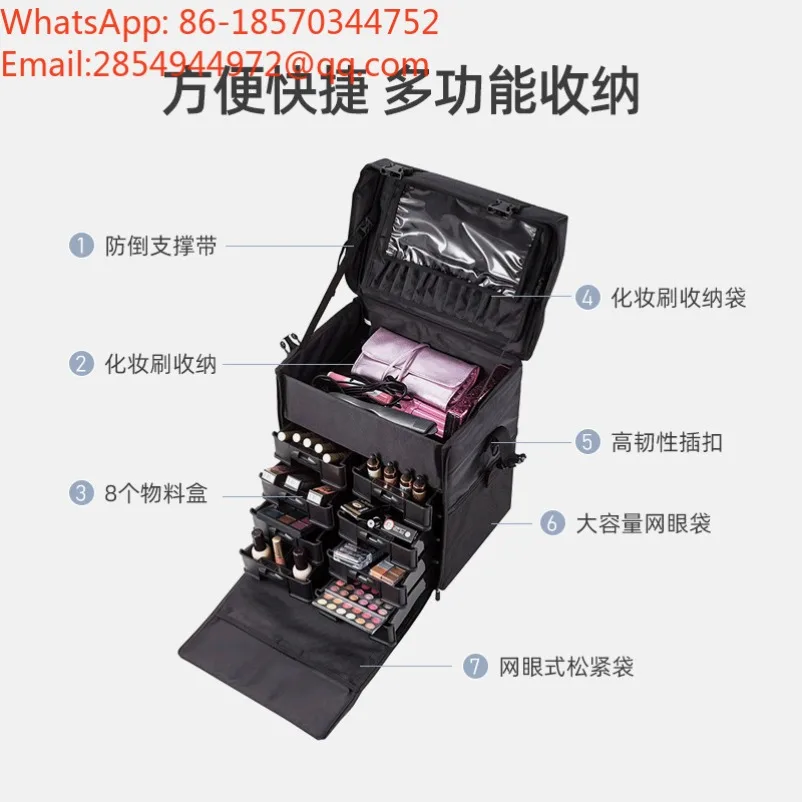 Double-layer Oxford Cloth Rod Cosmetic Case, Large-capacity Follow-up Artist Tattoo Embroidery Haircut and Beauty Storage Case