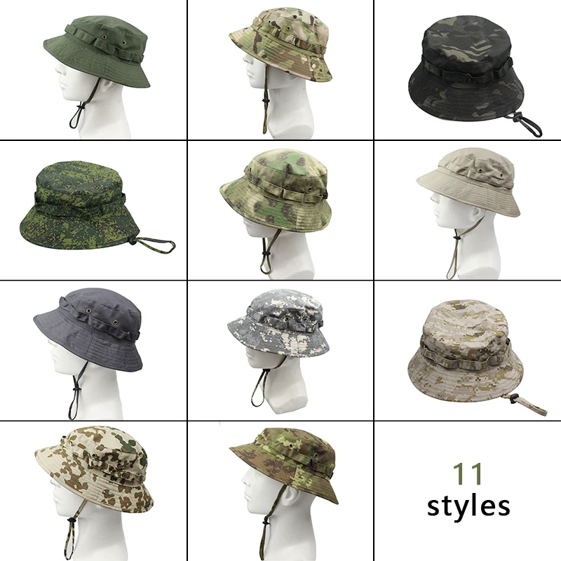 2024 Outdoor Tactical Camouflage Fisherman Hat Climbing Fishing Hiking Training Travel Sun Cap Men\'s Panama Bucket Hats 58-60cm