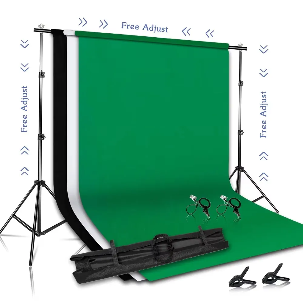 Support de toile de fond 2x2M/2x3M/2.6x3M avec 4 fonds – Kit portable et durable pour le streaming en direct, les interviews et les séances photo