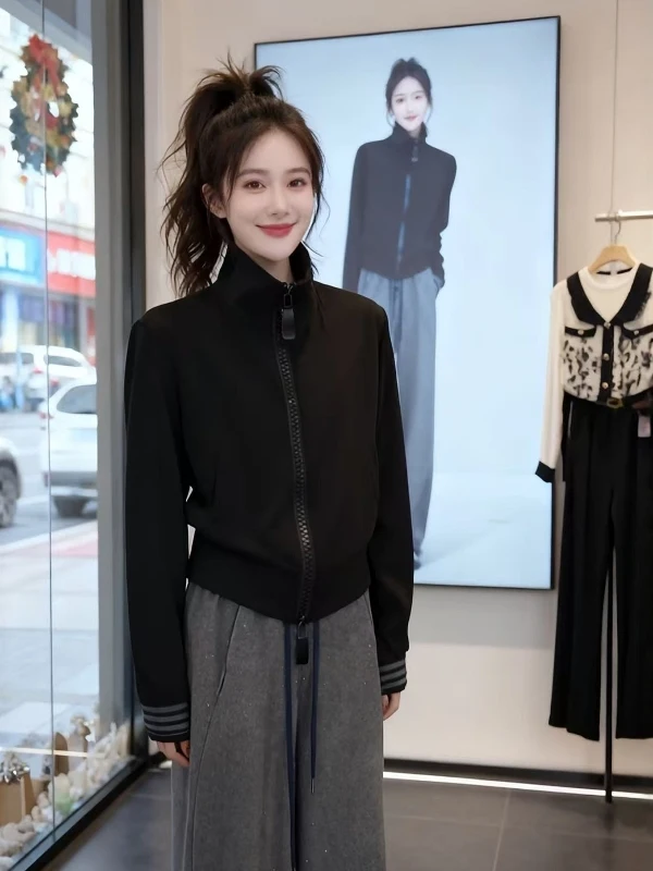 

Повседневная женская толстовка-кардиган с длинными рукавами, на двойной молнии, с воротником-стойкой, больших размеров, весенняя, дизайнерская, открытая, топ-кардиган