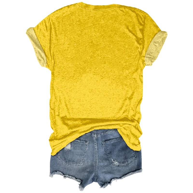 Sweet Heart Pattern Women's Casual Short Sleeved O Neck Loose Breathable Yellow T Shirt