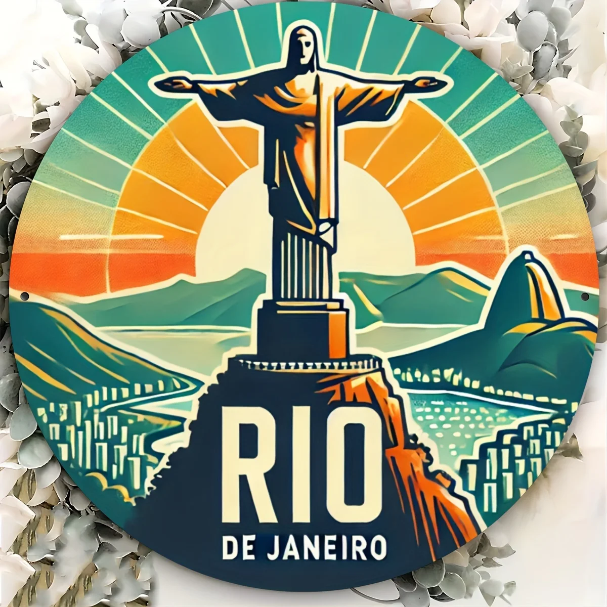 تمثال ريو دي جانيرو الأيقوني من الألومنيوم - مستدير 8 × 8 بوصة، مثالي لديكور المنزل والعطلات، الباب الأمامي، الجدار #1