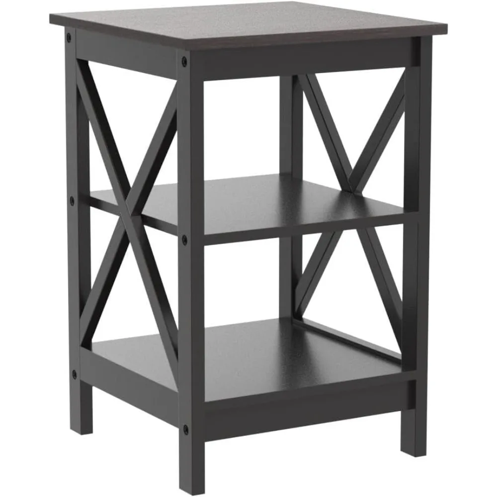 طقم طاولة نهاية على طراز المزرعة مكون من قطعتين من صوفيا آند ويليام مع مساحة تخزين وأرفف من 3 طبقات، مثالي لجانب الأريكة ومنضدة السرير