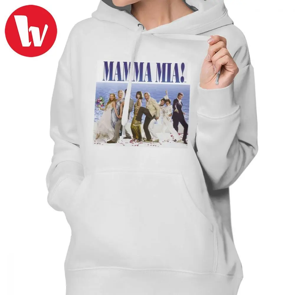 Sudadera con capucha de Mama Mia para mujer, suéter de manga larga con estampado Kawaii, ropa de calle gris de gran tamaño