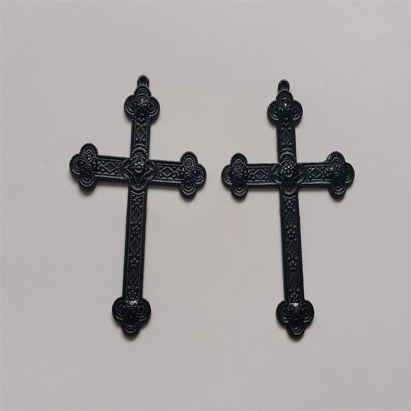 3pcs Silver Color Black 80x54mm Flower Cross Charms Jesus Faith Pendant Jewelry Making DIY Handmade Craft Accessories Wholesale