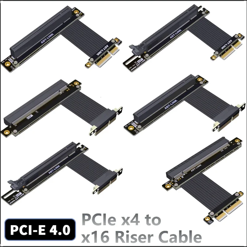 

2024 ADT New Shielded PCI Express 4.0 x16 To x4 Graphics Card Extension Cable Dual 90 Degree GPU PCI-E Gen4 Riser Flexible Cable