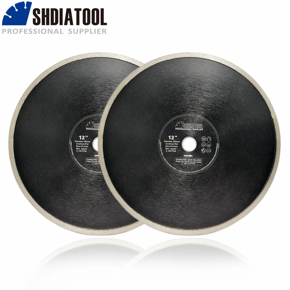 SHDIATOOL 2pcs Dia 300mm or 350mm Hot-Pressed Continue Rim Diamond Blade Cutting Disc Porcelain Tile Ceramic Marble Saw Blade