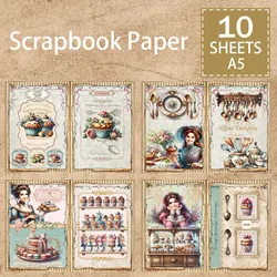 10 Sheets A5 Size Victorian Girls Cake Cooking Cupcakes Background Vintage Grunge Journal Planning Scrapbooking