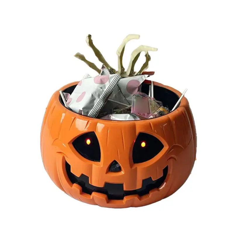 New  Halloween Pumpkin Candy Dish Pumpkin Electric Candy Dish Large Capacity Candy Holder Horror Candy Dish With Skeleton Hand