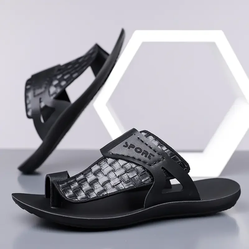 Sommerliche Herren-Ledersandalen, modisch, schlicht, große Größen 38-48, für Jugendliche, Strandschuhe, Slipper, Gummisohle, bequeme Freizeitschuhe – Detail 2