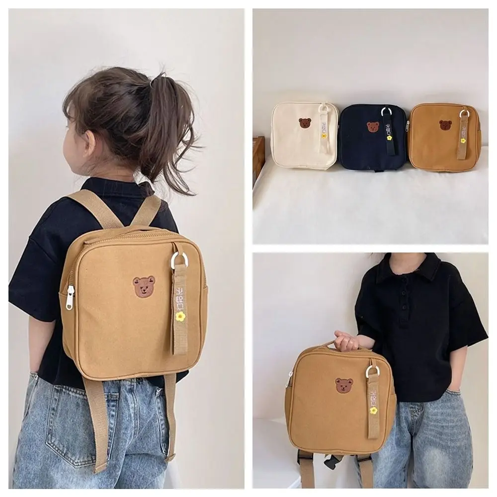 

Sweet Bear Cartoon Backpack Canvas Square Children School Bag Lightweight Small Cute Shoulder Bag Kindergarten