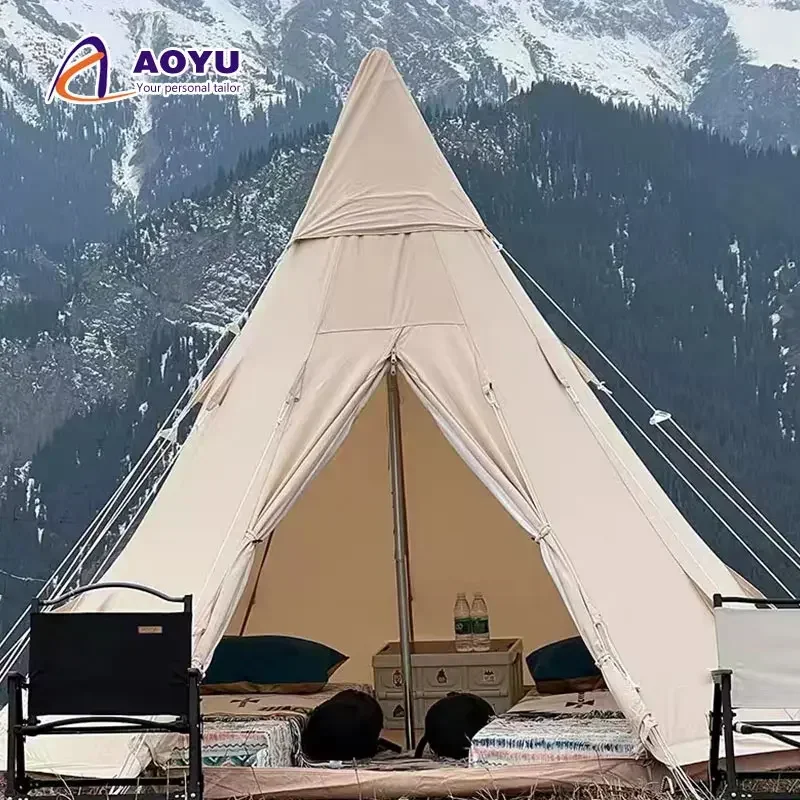 Custom Glamping Wood Frame Poly Cotton Canvas Indian Tipi Tent Big Teepee Outdoor Camping Safari Tent Luxury