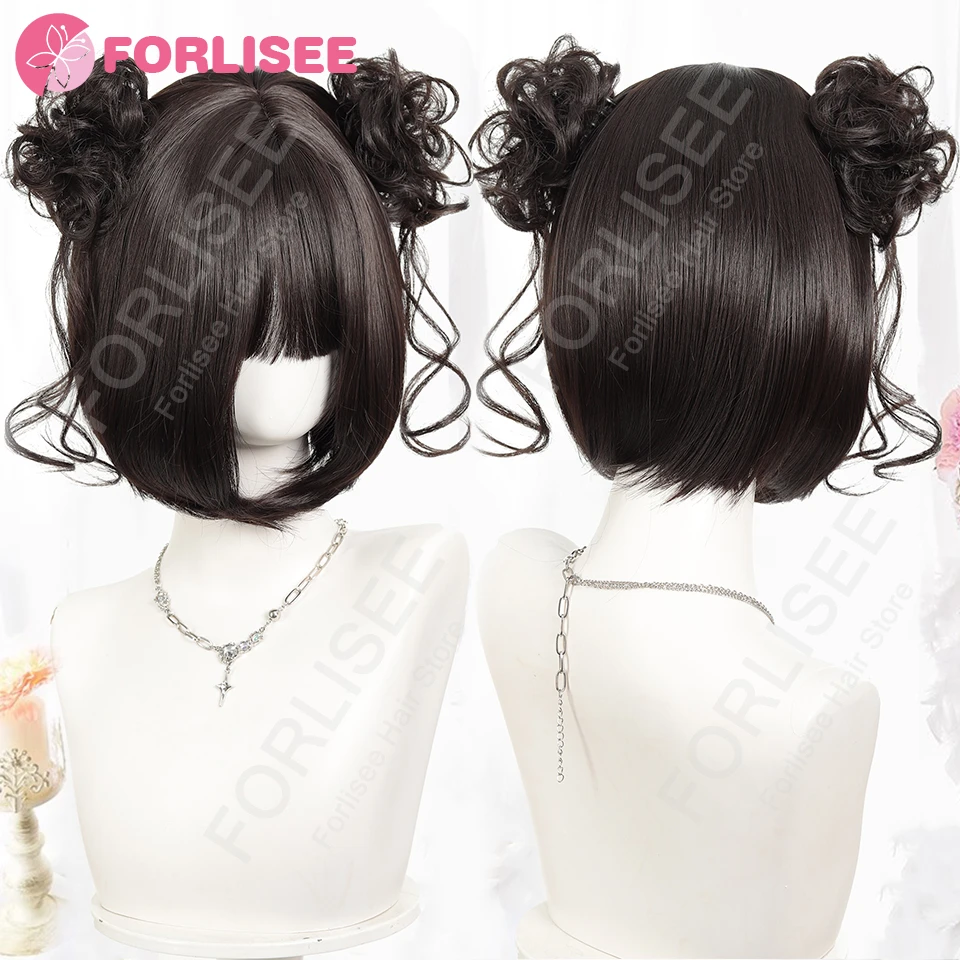 

Коричневый, черный, короткие прямые волосы, зажим для волос, двойной шариковый пучок с челкой, синтетический парик, подходит для женщин, повседневный парик для косплея LM