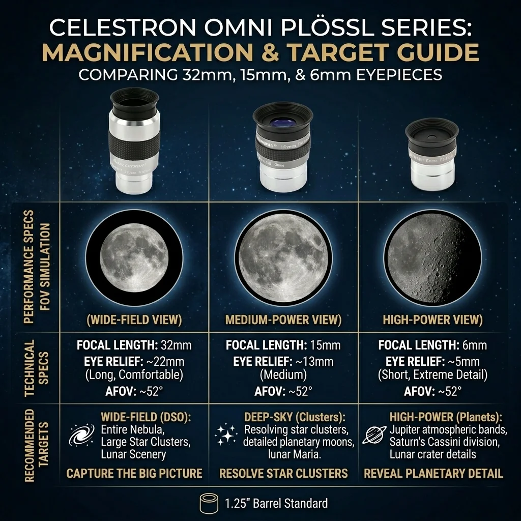 Celestron Omni Telescope Eyepiece 1.25 Inch 6mm 15mm 32mm Plossl Lens for Planetary Deep Sky Star Cluster View view 4
