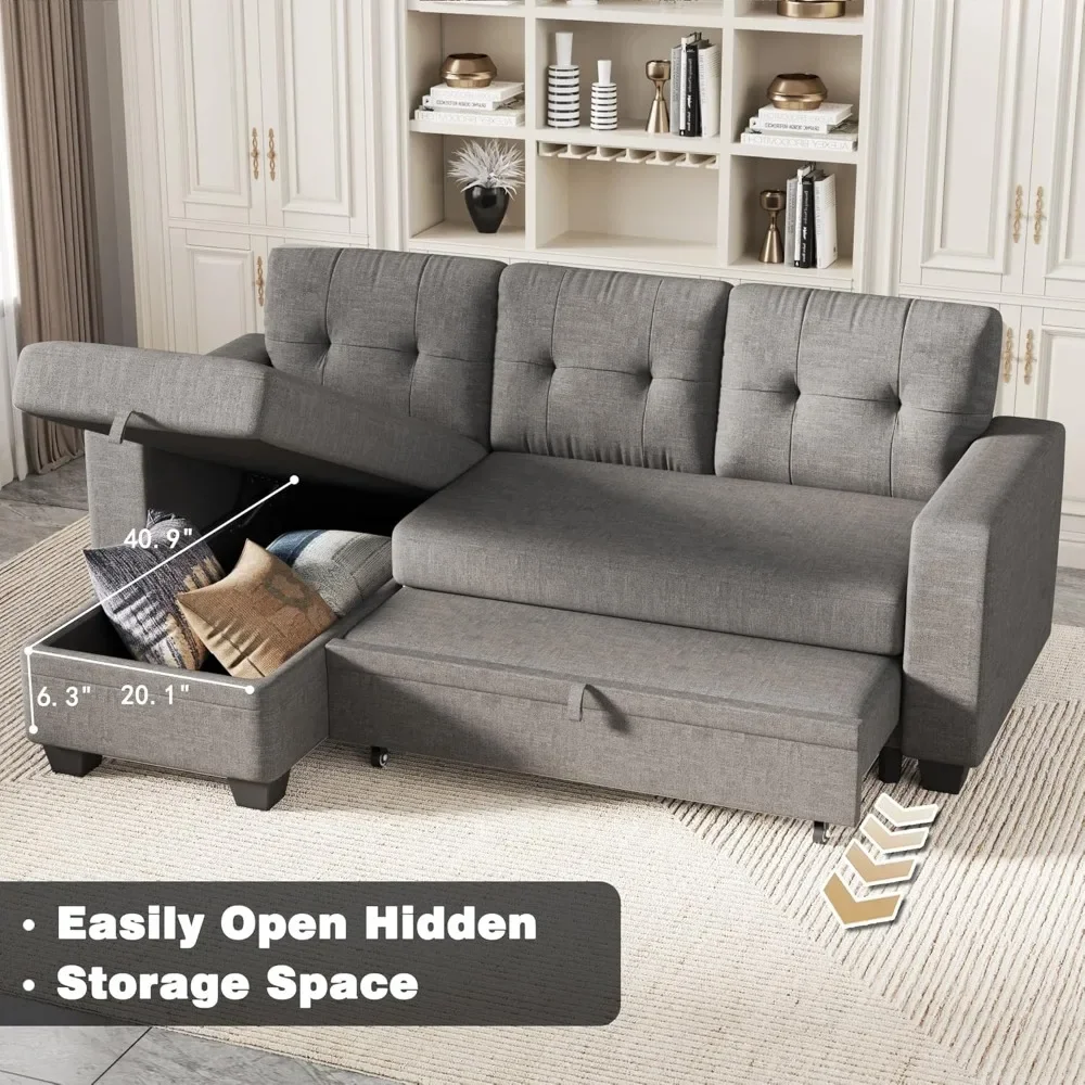 Sleeper sofa, sofa bed L-shaped section sofa, modern fabric pull-out sofa, and living room small space sofa bed