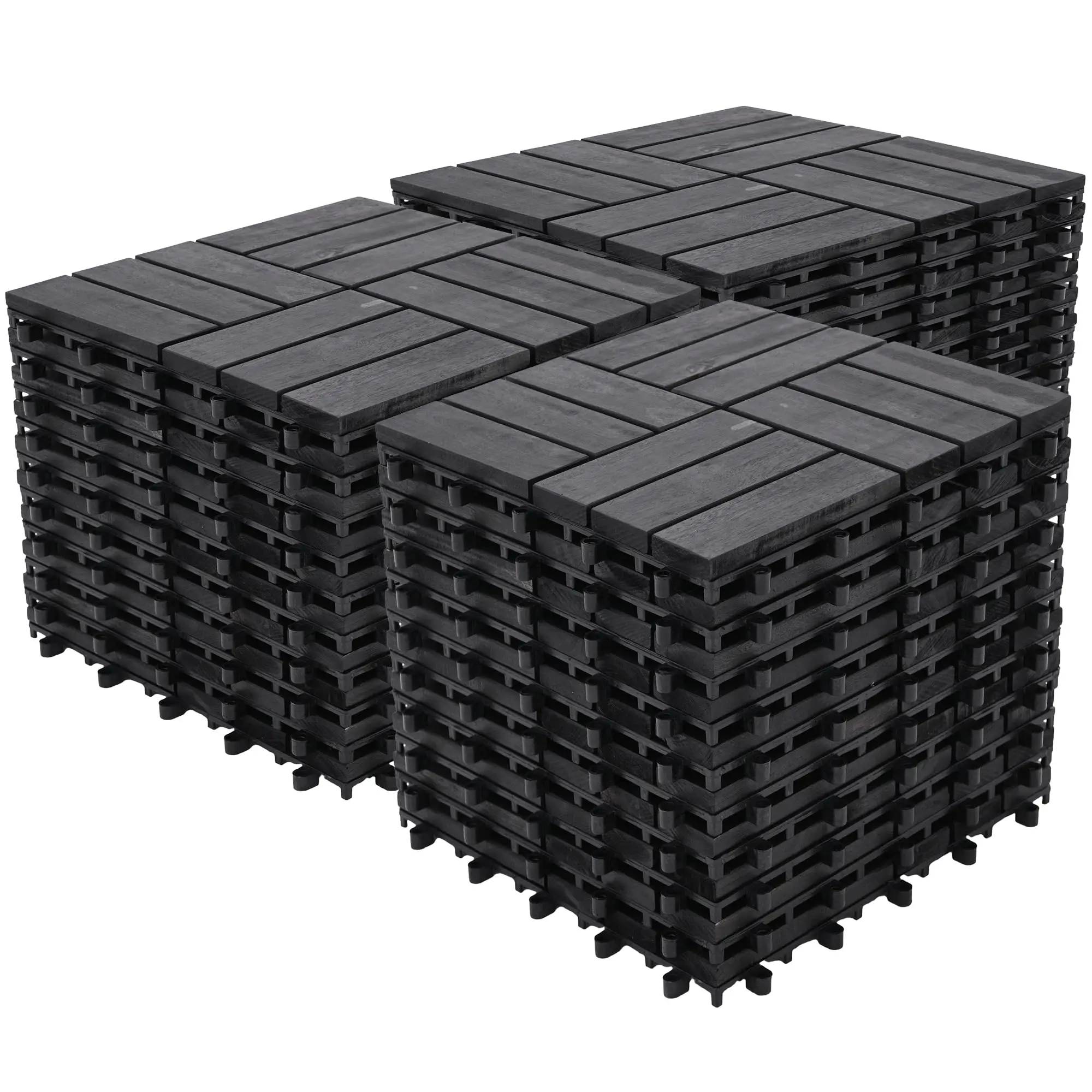 Bliss Outdoors 12-Slat Acacia Hardwood Deck Tiles, Aged Black, Set of 30
