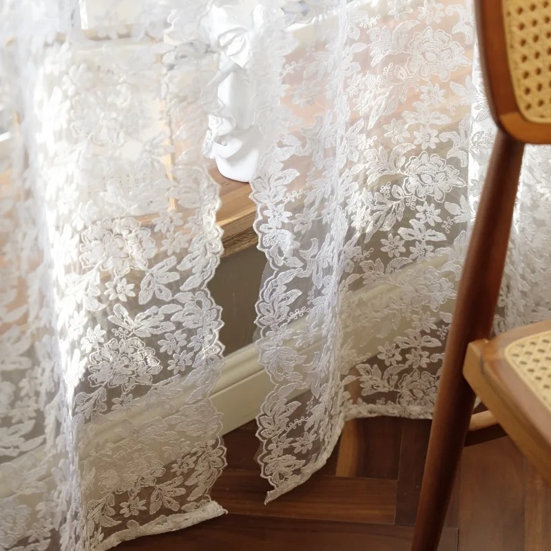 French Embroidery Yarn Curtains for Living Room Bedroom Country Unique Romantic Translucent  Window Separation Half Door