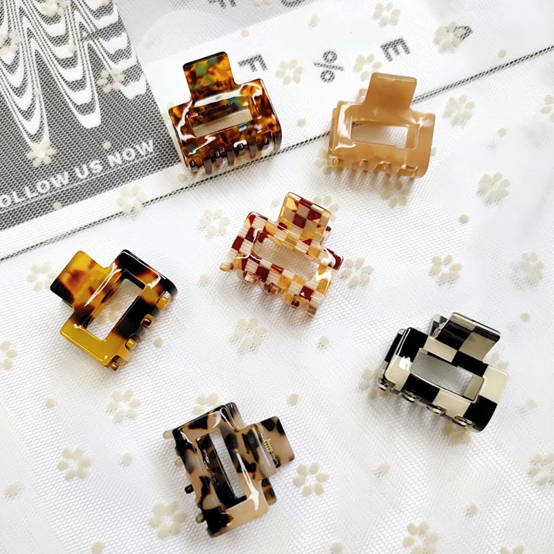 Vintage Acetate Mini Hair Claws For Women Girls Hair Accessories Leopard Lattice Square Crab Hair Clip Fashion Hairpin Headwear