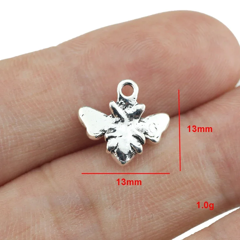 20piece/lot 13*13mm Cute Little Bee Charms Pendant For  DIY Jewelry Making Antique Silver Color Alloy Charms