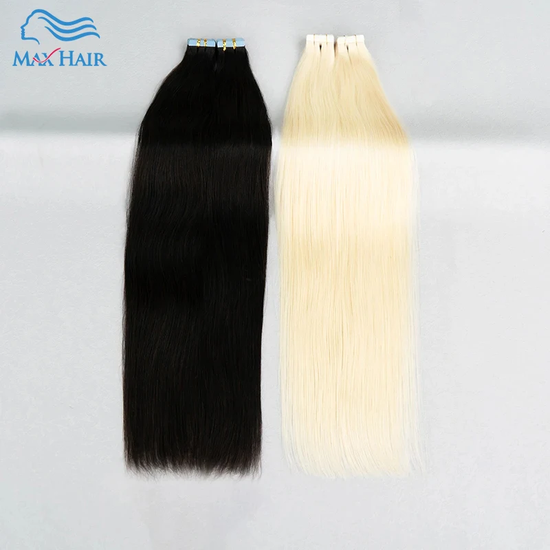 

Прямая лента для наращивания волос Maxhair, человеческие волосы, невидимая лента для наращивания волос в бразильском стиле, цвет черный