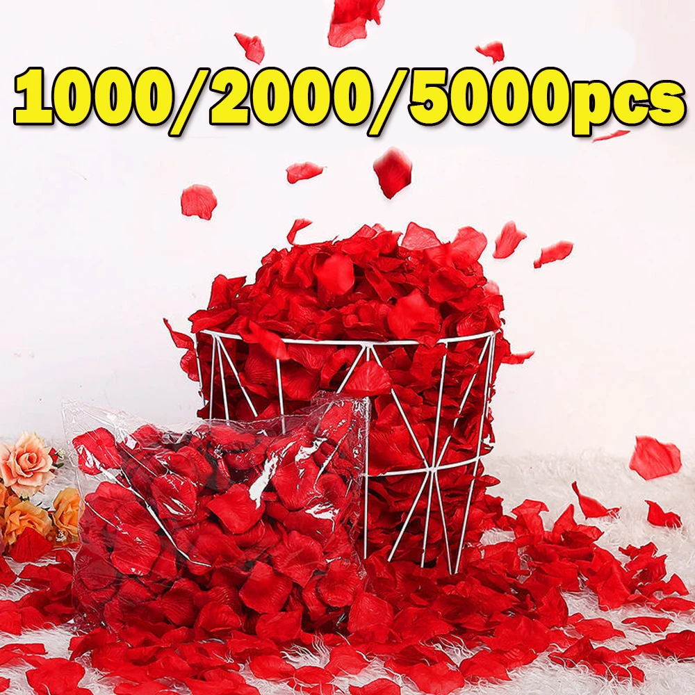 Red Artificial Rose Petals 1000/2000/5000pcs Artificial Flowers Romantic Wedding Valentines Day Anniversary Decorations Party Fa