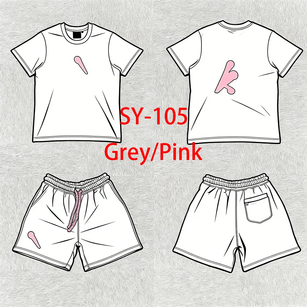SY-105  Short Tracksuit Jogging Streetwear T-Shirt and Trousers Spring Clothing  Men's Summer Black Rose Gold Border Printed Set