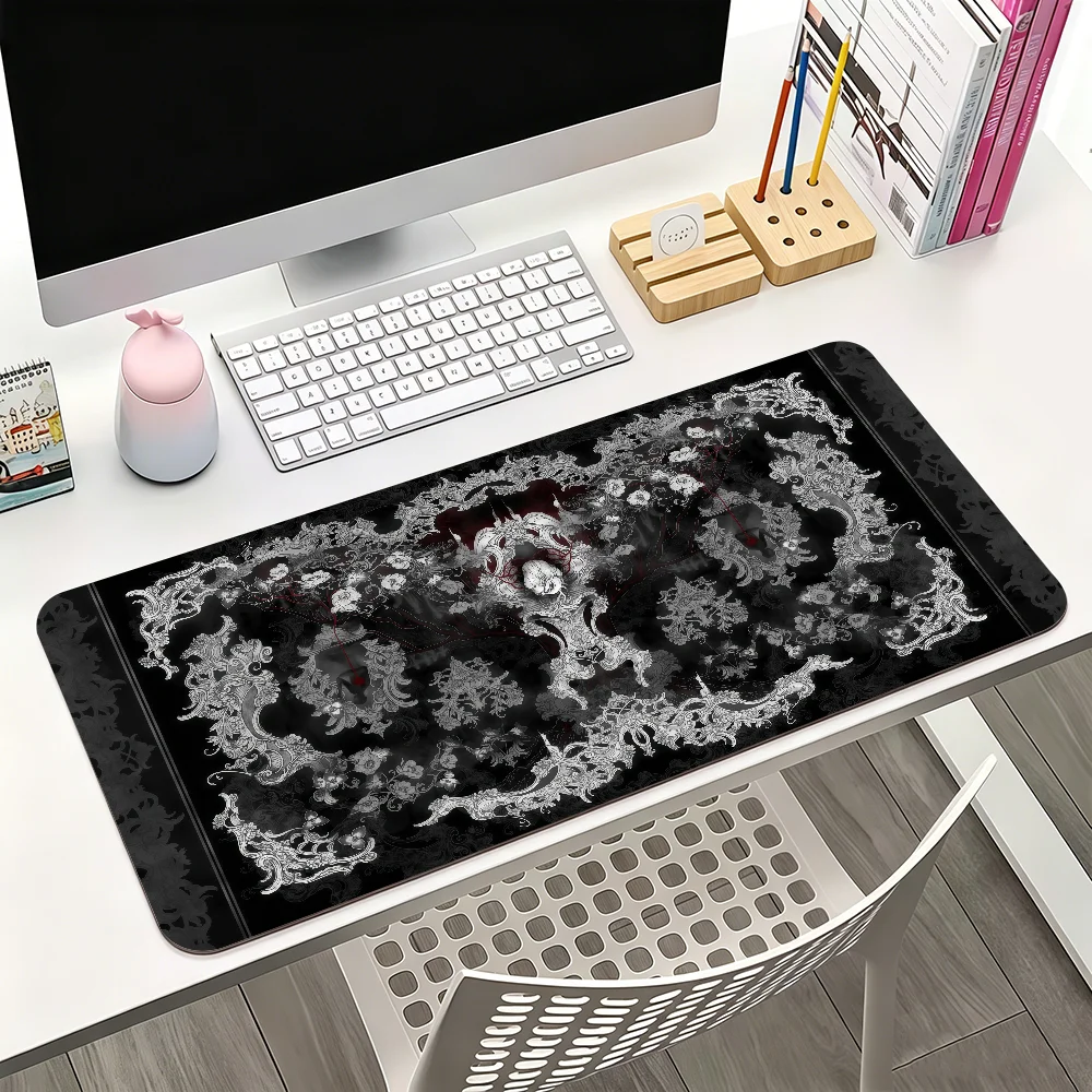 Black and White Gothic and dark style Mouse Pad For Office Gaming And Keyboards Non-Slip Large Waterproof
