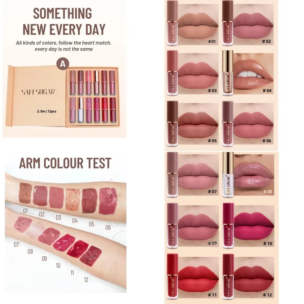 SAM SUGAR Hot Sexy Colors Lip Paint 8pcs Liquid Lipstick Set Matte Waterproof Long Lasting Plump Delicate Lip Gloss Kit