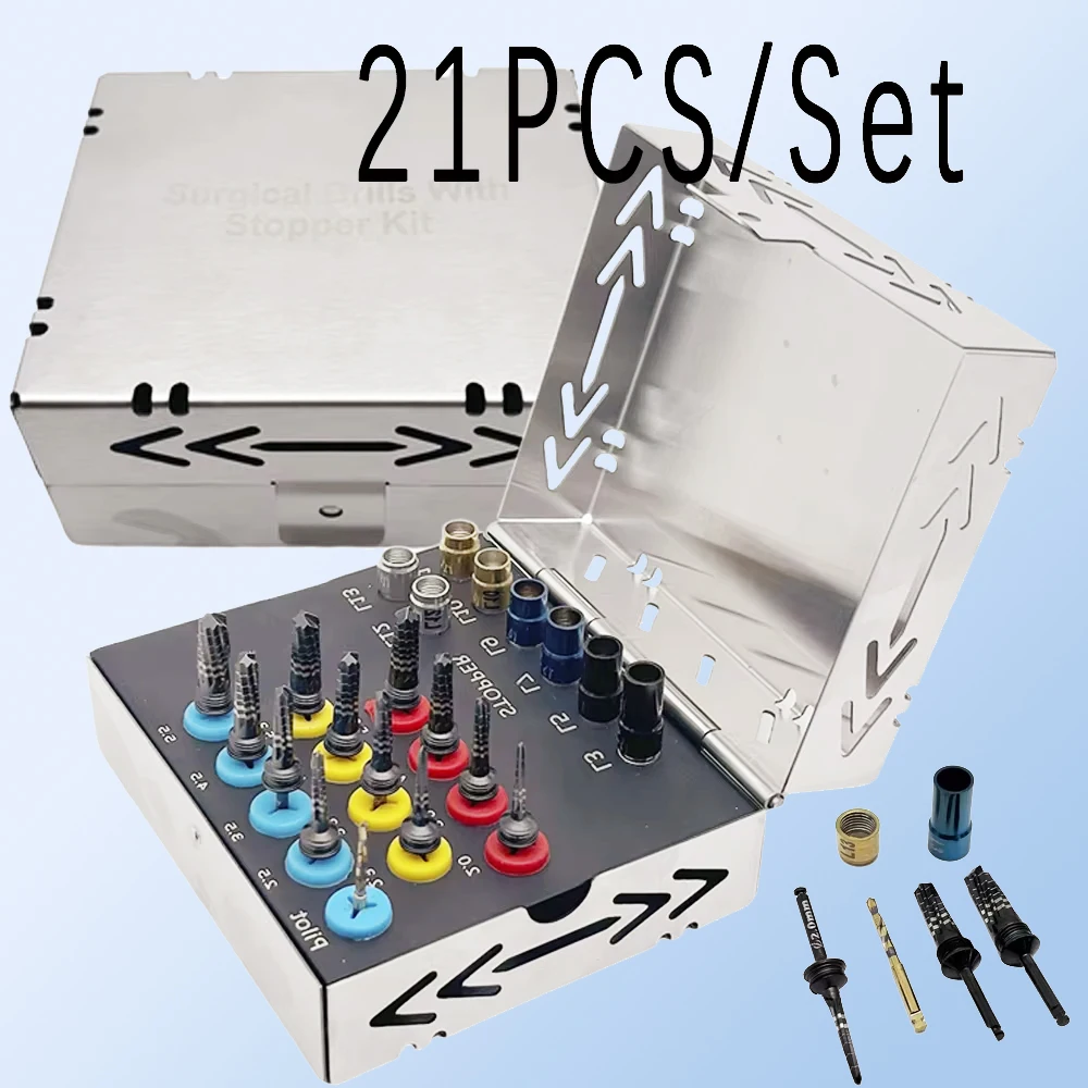 

21Pcs Dental Osseodensification Bur Drills Kit with Stoppers for Implant Surgery Bone Density Enhancement Implant System Drivers