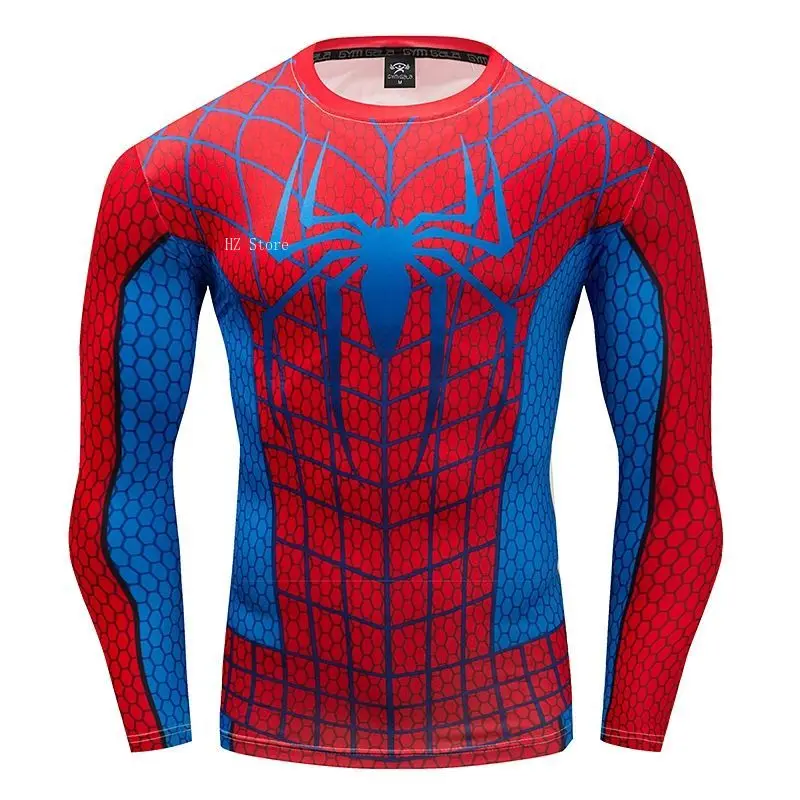 

Marvel 3D Printed Spider-Man Training Suit Sports Fitness Tight Quick Drying Clothes Elastic Fit Long Sleeved T-shirt