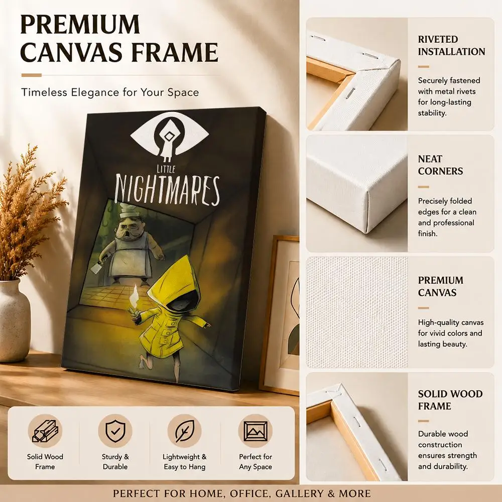 Dark Adventure Game L-Little Nightmares Framed Wall Painting Canvas Art Poster with Solid Wood Frame for Living Room Home Decor