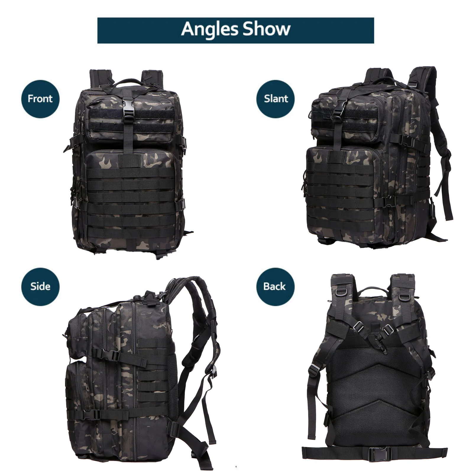 Langlebiger Nylon 50L Wasserdichter Taktischer Outdoor-Rucksack für Wandern, Trekking, Angeln, Jagen, Camping und Reisen – Detail 10
