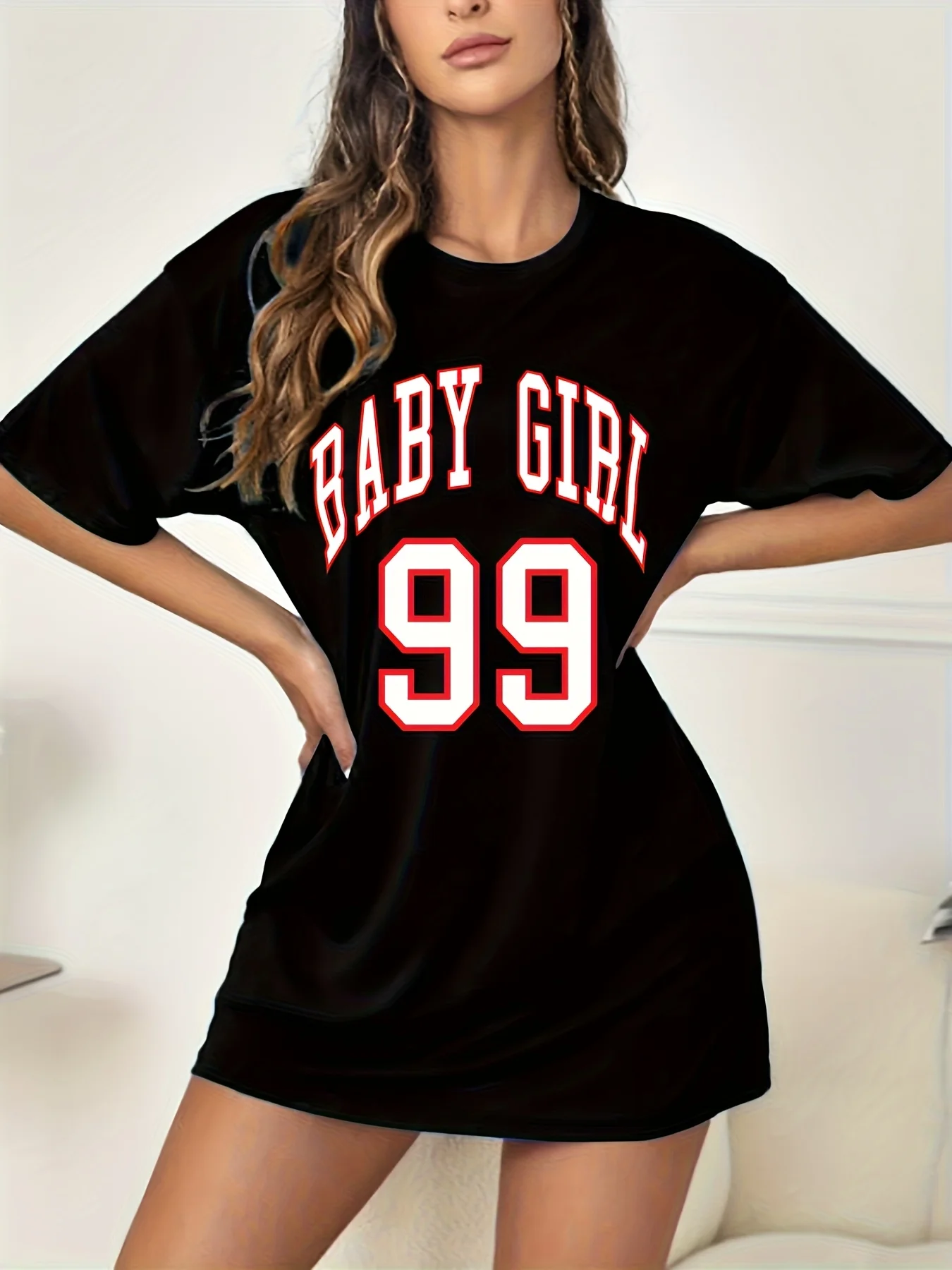 

BABY GIRL NO.99 Printed Women's Nightgowns Comfortable Pajamas Women's Summer Home Dress Plus Size Daily Date Dress