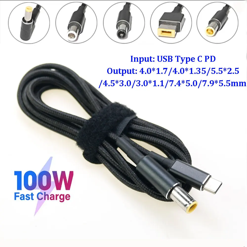 

100W Type C USB Laptop Power Adapter Charging Cable Cord Dc Jack Plug Dual E-Mark Chip Converter for Lenovo Hp Asus Dell Laptops
