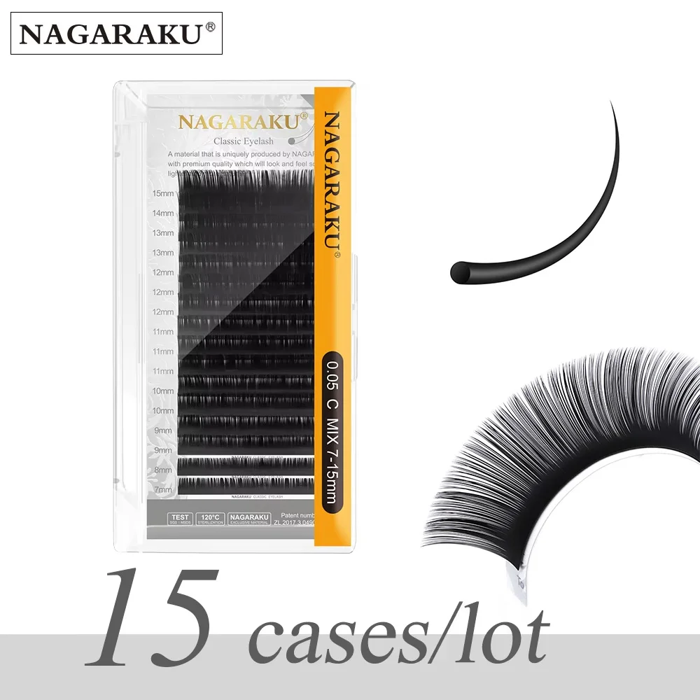 NAGARAKU 15 cases 7~15mm mix natural eyelash extensions Faux mink individual False lashes makeup cilia professional