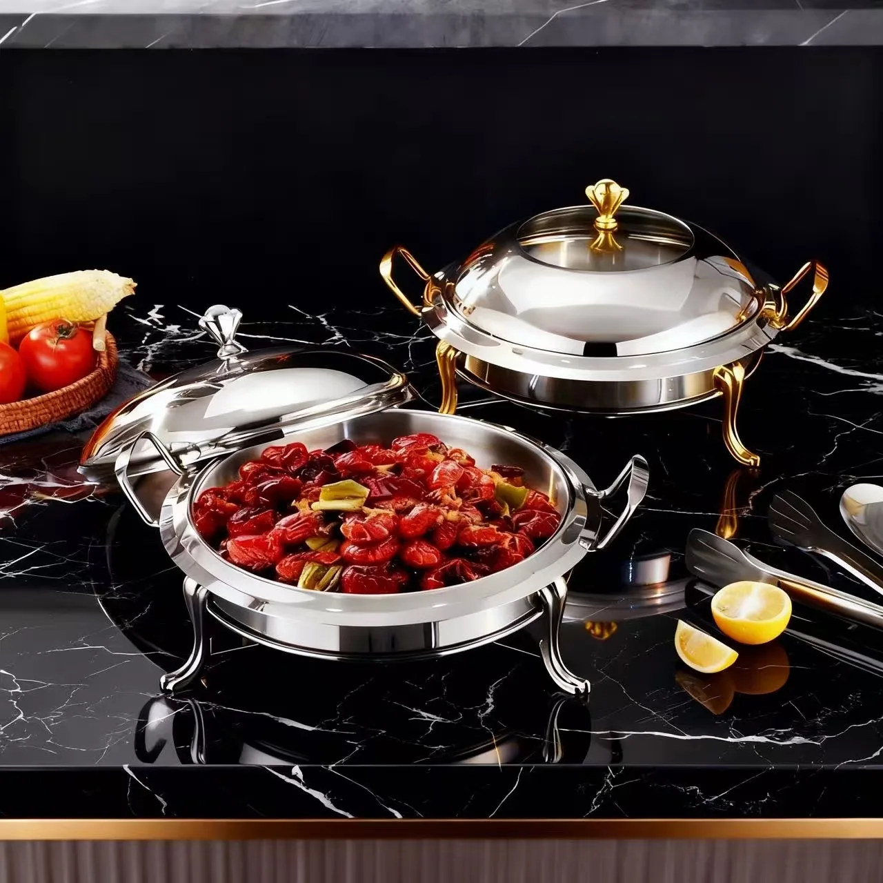 

Нержавеющая сталь самообслуживания в форме короны, термоизоляционная спиртовая плита, визуальная крышка, обеденная плита, горячий горшок, маленький сухой горшок