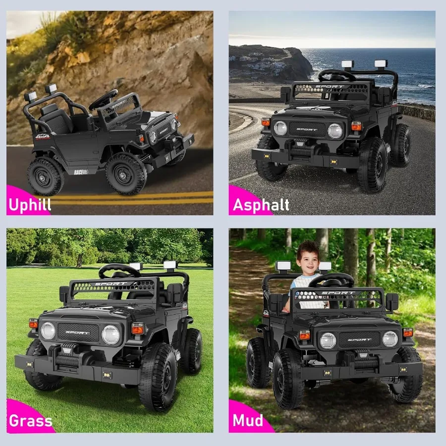 12v passeio de controle remoto em carros para meninos de 3 anos veículos elétricos jeep com suspensão de mola bluethooth música led 3 velocidades po