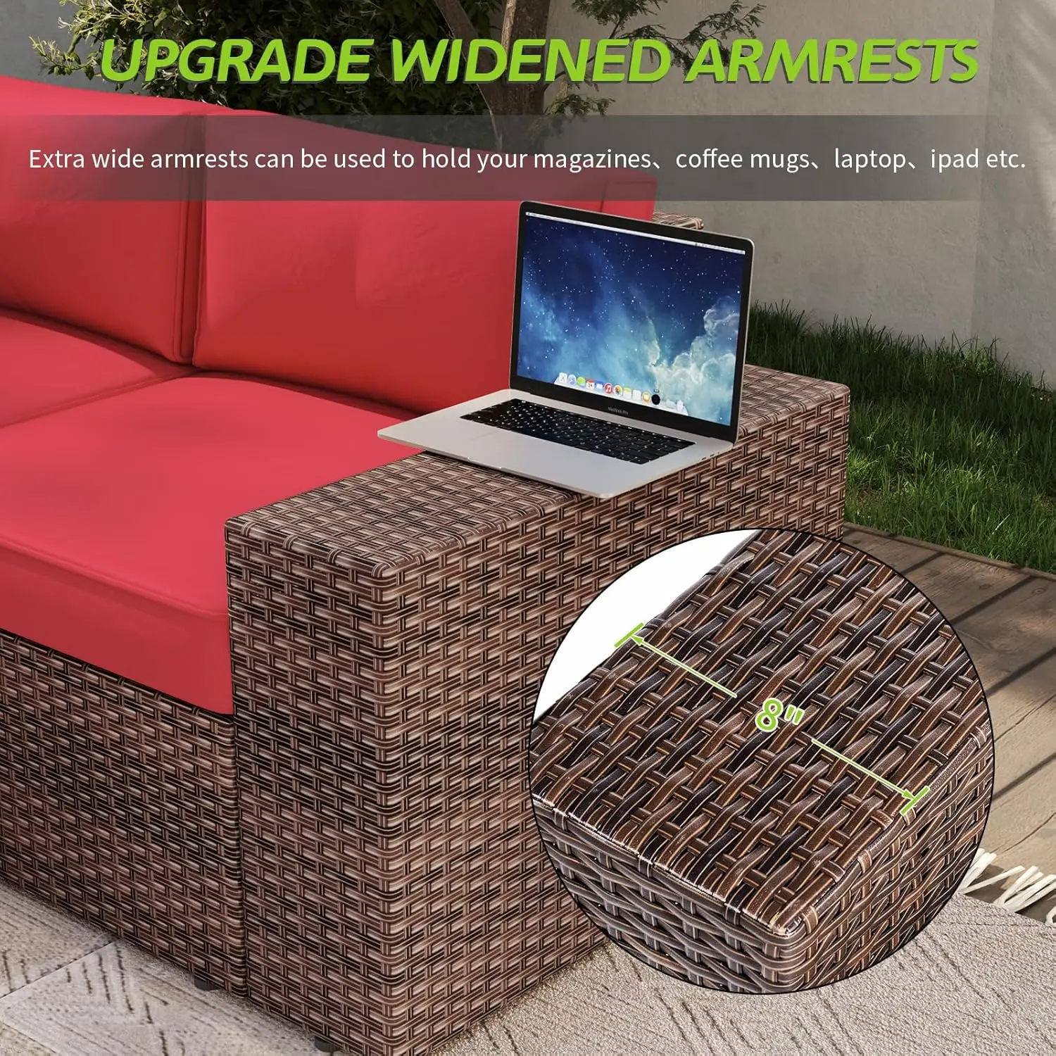 Outdoor Wicker Rattan Mobiliário Set Pátio, sofá secional, inclui tampa do sofá para pátio, jardim, quintal, 6 pcs