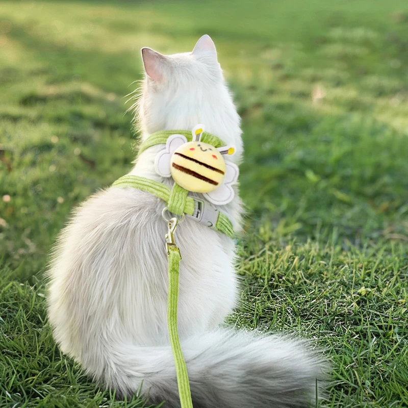

Cute Honeybee Shape Adjustable Cat Harness Anti-Escape Breathable Mesh Breakaway Cat Collars with Rope Kitten Accessories