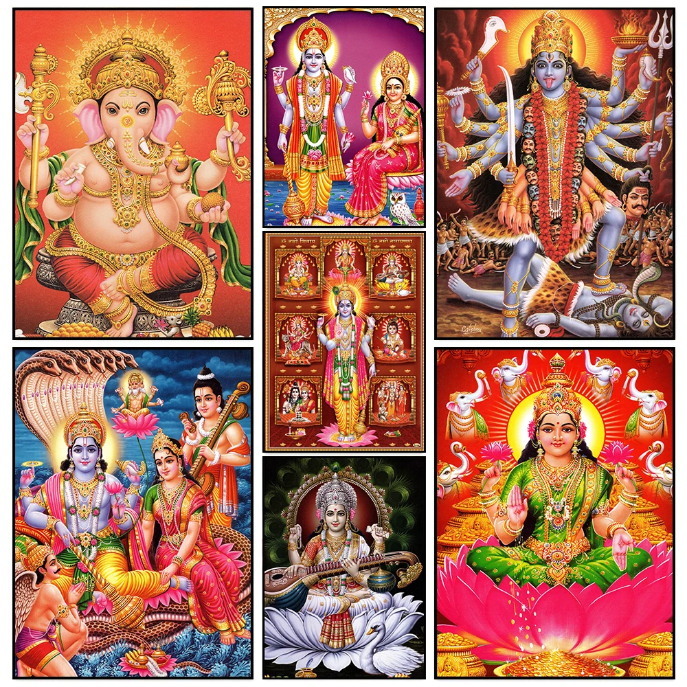 Retro Style Hindu Gods Like God Bahucharamata Mythological Art Poster Canvas Paintings Wall Art Pictures Home Decor
