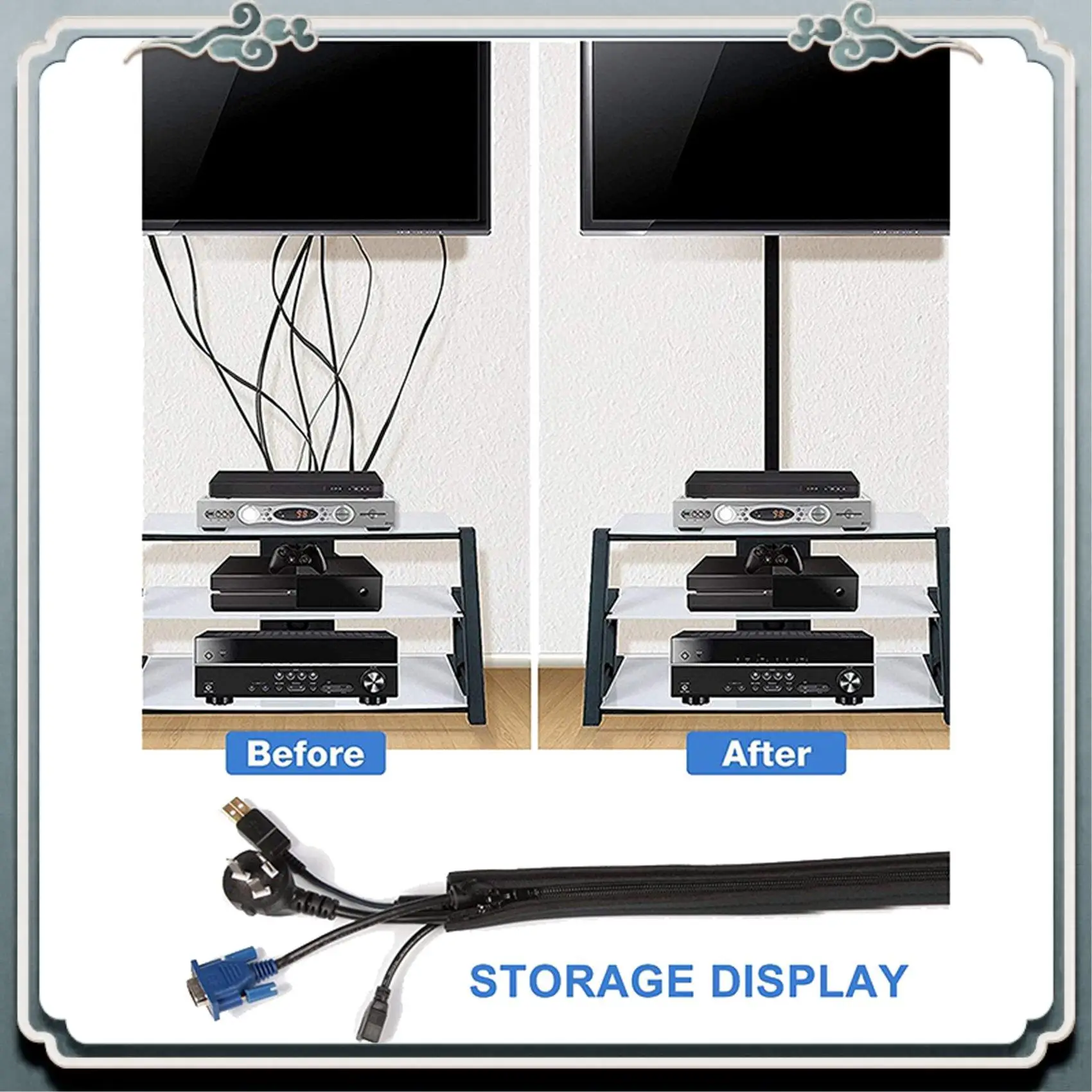 ABIJ-8 Pack Cable Tidy Tube For TV Computer Home Entertainment,Cable Management Zipper Sleeve Cable Organisers Sleeve