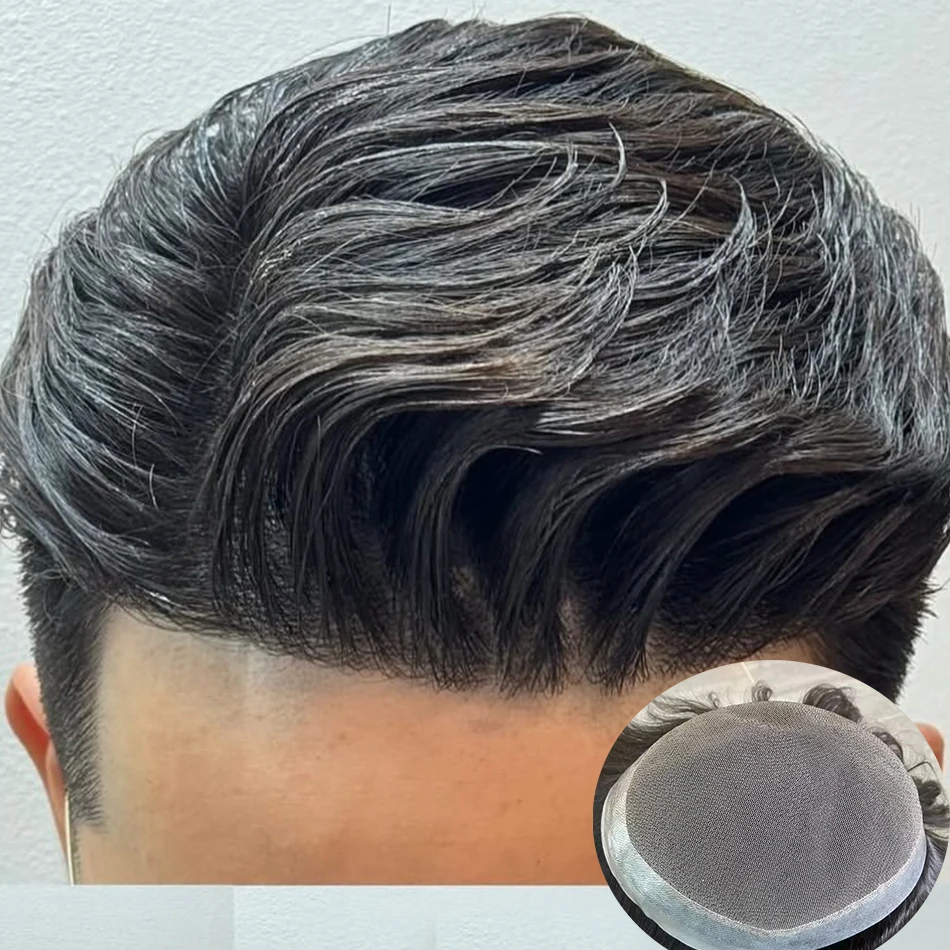 

Мужской парик-накладка 30 мм с волнистыми волосами, на основе из полиуретана, черный, из натуральных человеческих волос, система замещения волос для мужчин, имитирующая прическу из натуральных волос.