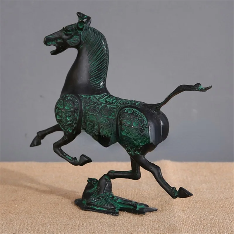 Brass Ornament: Antique Bronze Horse Trampling on a Flying Swallow, Home and Office Desk Decoration, Gift and Craft Item