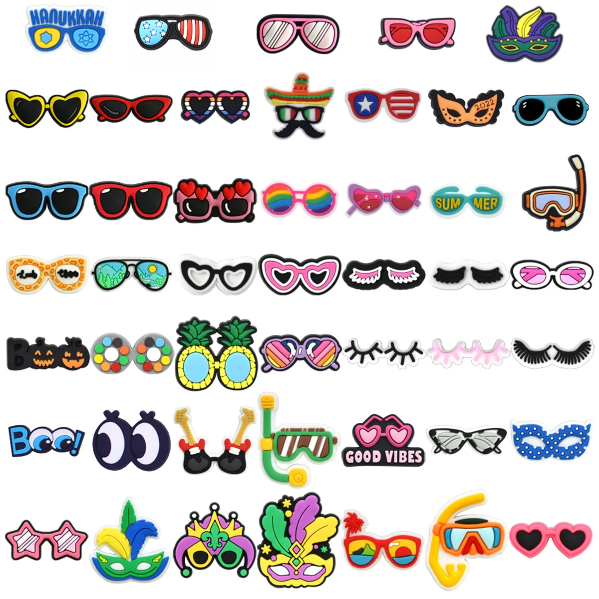 47pcs New Design Cartoon eyeglass frames DIY accessories PVC Praise Shoe charmas clow for clogs Slides Gift Idea Easy to install