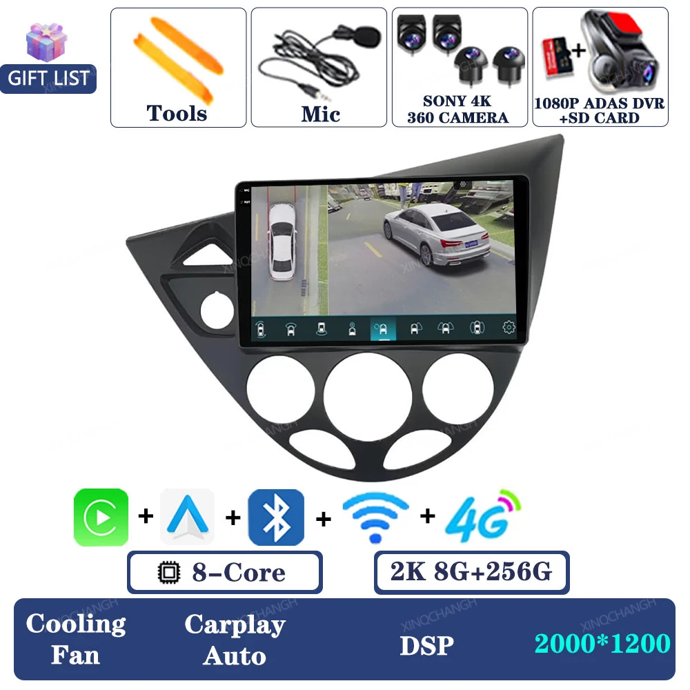 Android 16 autoradio voor Ford Fiesta 1995 - 2001 Focus MK1 1998 - 2004 Navigatie 2DIN Qualcomm QLED Head Unit GPS Carplay Auto