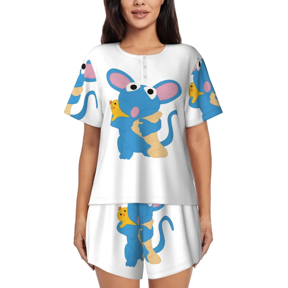 

Tutter - Ночная рубашка с круглым вырезом и короткими рукавами Bear In The Big Blue House для женщин, свободный пижамный комплект с короткими штанами