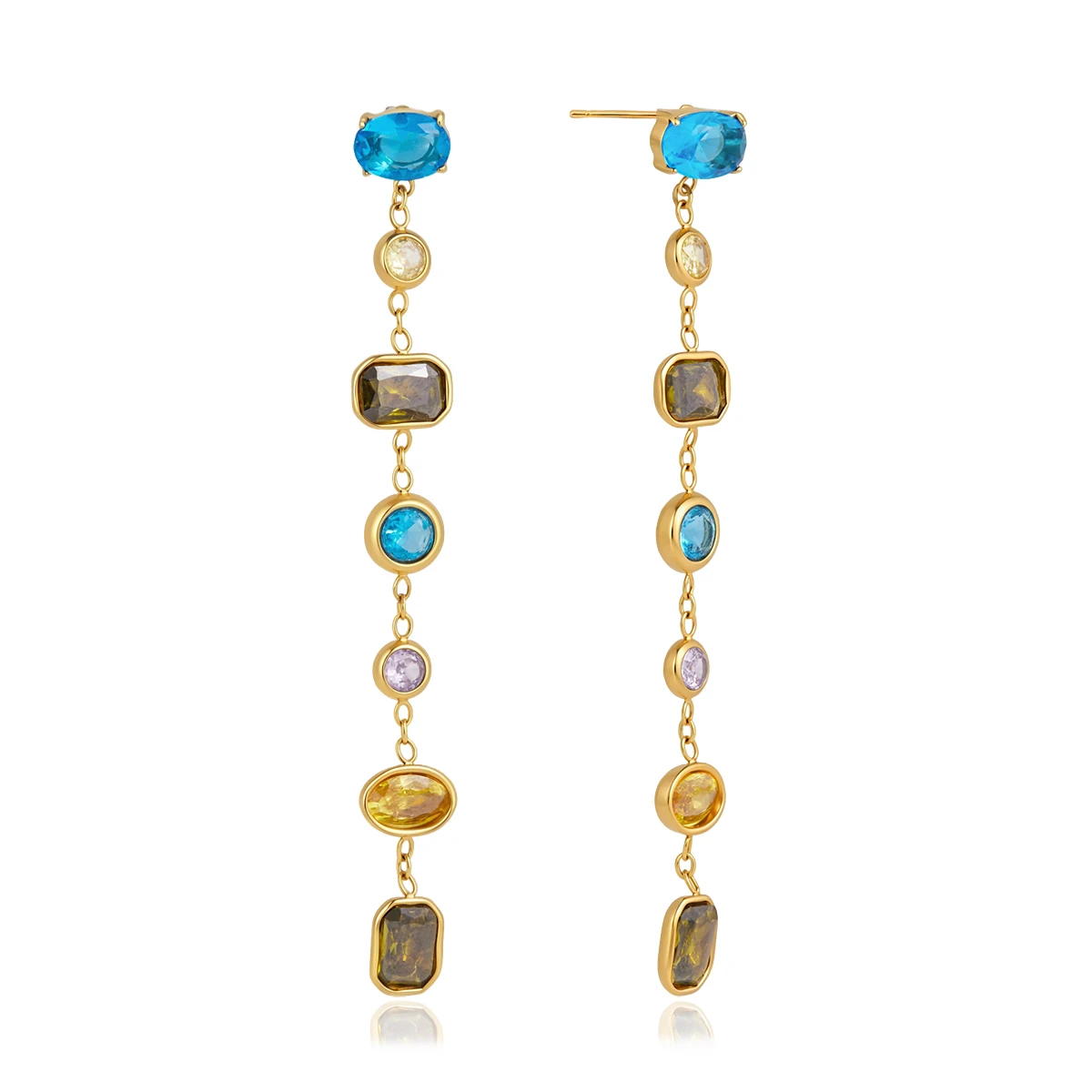 Yori Exquisite Geometric Cubic Zirconia Tassel Earrings 18k Golden Pvd Plated Versatile Wear Jewelry Basic Classic Waterproof