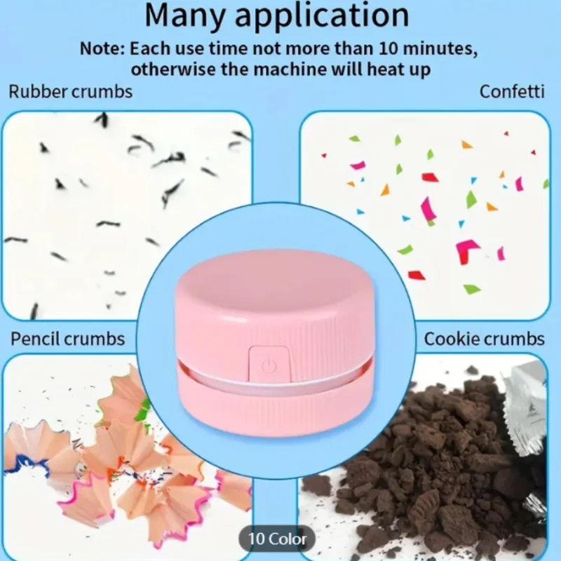 Mini aspirapolvere compatto senza fili per tastiera, auto e desktop: design rotondo, spazzola per la polvere, corpo in plastica resistente in rosa e blu