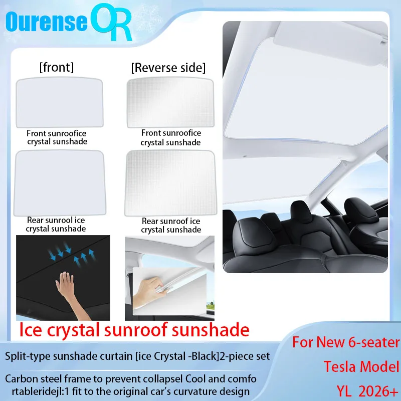 For Tesla Model YL Launch 2026 Ice Crystal Sunroof Shade – Heat Insulation Sunshade Net, Top Ceiling Sun Visor Cover,UV Block Th